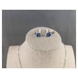 Paw Print Necklace & Earrings Set Blue Silver - Brand New