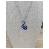 Paw Print Necklace & Earrings Set Blue Silver - Brand New
