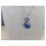 Paw Print Necklace & Earrings Set Blue Silver - Brand New