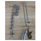 Silver-Tone Cross Necklace & Cremation Pendant Necklace - Brand New