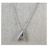Bubble Letter "A" Necklace 18" Silver-Tone - Brand New
