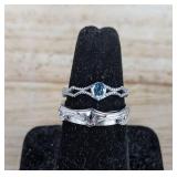 Princess with Blue Stone and Knight Adjustable Silver Color Rings - Brand New