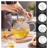 Borosilicate Glass Teapot With Removable Infuser 32 Oz Crabapple Pattern - Brand New