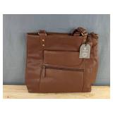 Valenchi Genuine Leather Large Capacity Shoulder Purse Brown - Brand New