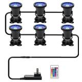 GZKANFUL RGB Underwater Pond Lights, 6 Pack, $52 Retail - Brand New