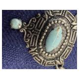 Turquoise-Inlay Ornate Chain Necklace with Clasp *S