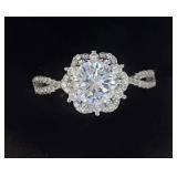 1 Carat Moissanite Silver Plated Elegant Engagement Promise Ring, Size 7 - Brand New