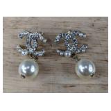 Pierced Earrings with Crystal Accents and Pearl Drops - Brand New