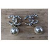 Pierced Earrings with Crystal Accents and Pearl Drops - Brand New