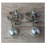 Pierced Earrings with Crystal Accents and Pearl Drops - Brand New