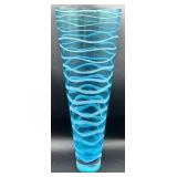 Beautiful Blue Handblown Glass Collection of Venetian Glass Vase 15.75", Striped Rose Bowl 6" H and Turkish Luster Glass Bowl 9" W