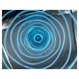 Beautiful Blue Handblown Glass Collection of Venetian Glass Vase 15.75", Striped Rose Bowl 6" H and Turkish Luster Glass Bowl 9" W