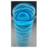 Beautiful Blue Handblown Glass Collection of Venetian Glass Vase 15.75", Striped Rose Bowl 6" H and Turkish Luster Glass Bowl 9" W
