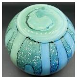 Beautiful Blue Handblown Glass Collection of Venetian Glass Vase 15.75", Striped Rose Bowl 6" H and Turkish Luster Glass Bowl 9" W