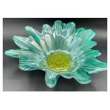 Beautiful Blue Handblown Glass Collection of Venetian Glass Vase 15.75", Striped Rose Bowl 6" H and Turkish Luster Glass Bowl 9" W