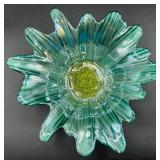 Beautiful Blue Handblown Glass Collection of Venetian Glass Vase 15.75", Striped Rose Bowl 6" H and Turkish Luster Glass Bowl 9" W