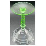 Vintage Green Uranium Glass Flower Etched Braided Stem Champagne/Tall Sherbet Glasses -Set of 8 - 5.75" H