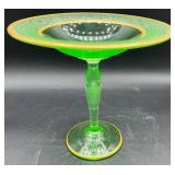 Vintage Uranium Glass Compote Gilded Rim