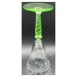 Uranium Glass Floral Etched Tall Wine Glasses - Set of 7