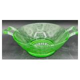 Vintage Uranium Glass Collection of Double Handled Woven Basket, Tumbler, and 6 Cordial Glasses