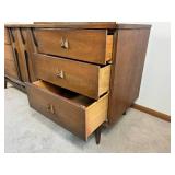 Broyhill Walnut Brasilia 9 Drawer Lowboy Dresser with Mirror