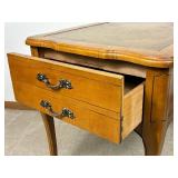 Pair of Vintage Hammary French Provincial Accent Side Tables with Inlayed Leather Top & Front Drawer