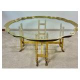Vintage Scalloped Brass and Glass Coffe Table with Hoofed Feet
