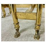 Vintage Scalloped Brass and Glass Coffe Table with Hoofed Feet