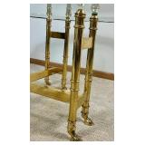 Vintage Scalloped Brass and Glass Coffe Table with Hoofed Feet