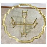Vintage Scalloped Brass and Glass Coffe Table with Hoofed Feet