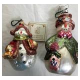 Handblown Santa and Snowmen Glass Ornaments - 6 Pieces