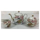 Hand Painted Japanese Sakura Cherry Blossoms with Landscape Design Tea Set