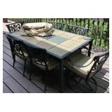 Heavy Duty Tile Table Top Patio Set with 6 Chairs, Cushions plus Cover