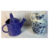 Blue Collection: 12"H Dover Emery Burslem Pottery - Made in England and 12"H Ceramic Decorative Watering Can - Sudi