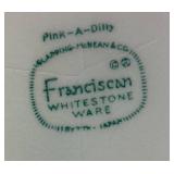 8 Vintage Franciscan 10.75" Atomic Starburst Dinner Plates & 2 Pink-A-Dilly Franciscan Whitestone Wear 8" Serving Bowls