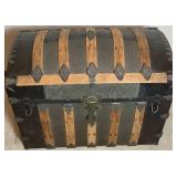 Antique Wood Trimmed Steamer Trunk - 20.5"D x 33.75"W x 25.25"H