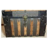 Antique Wood Trimmed Steamer Trunk - 20.5"D x 33.75"W x 25.25"H