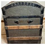 Antique Wood Trimmed Steamer Trunk - 20.5"D x 33.75"W x 25.25"H