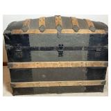 Antique Wood Trimmed Steamer Trunk - 20.5"D x 33.75"W x 25.25"H