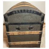 Antique Wood Trimmed Steamer Trunk - 20.5"D x 33.75"W x 25.25"H