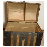 Antique Wood Trimmed Steamer Trunk - 20.5"D x 33.75"W x 25.25"H