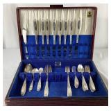Vintage 1847 Rogers Bros. Silver Plated Flatware - Heritage Design with "A" Monogram  - Service for 8 , missing one teaspoon