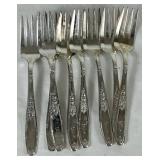 Vintage 1847 Rogers Bros. Silver Plated Flatware - Heritage Design with "A" Monogram  - Service for 8 , missing one teaspoon