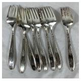 Vintage 1847 Rogers Bros. Silver Plated Flatware - Heritage Design with "A" Monogram  - Service for 8 , missing one teaspoon