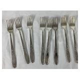 Vintage 1847 Rogers Bros. Silver Plated Flatware - Heritage Design with "A" Monogram  - Service for 8 , missing one teaspoon