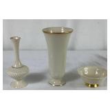 3 Piece Lenox Collection - 7" Savoy Fluted Bud Vase, 8" Eternal Vase, and 4.5"  Dorian Footed Dish