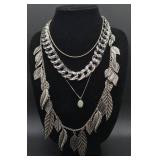 Silver Tone Necklace, Bracelet and Pins Bundle