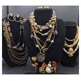 Vintage Gold Tone Necklaces with Earrings & Pins