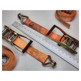 (2) Orange Heavy Duty Cargo Tie Down Ratchet Straps