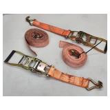(2) Orange Heavy Duty Cargo Tie Down Ratchet Straps